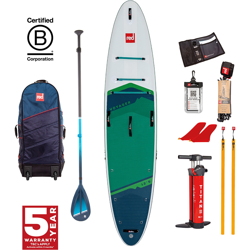 2024 Red Paddle Co 12'6'' Voyager Msl Stand Up Paddle Board , Taske, Pumpe, Pagaj & Snor Hård Pakke 001-012-002-0078 - Grøn